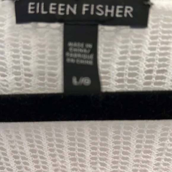 EILEEN FISHER V NECK WHITE ORGANIC COTTON MESH L/S TOP TUNIC LARGE NUBBLE - Picture 3 of 4